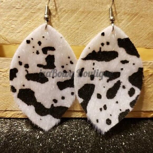 Hand Crafted Jewelry - Cow Print Teardrop Faux Leather Earring  (2) ER1714 Handmade Boutique